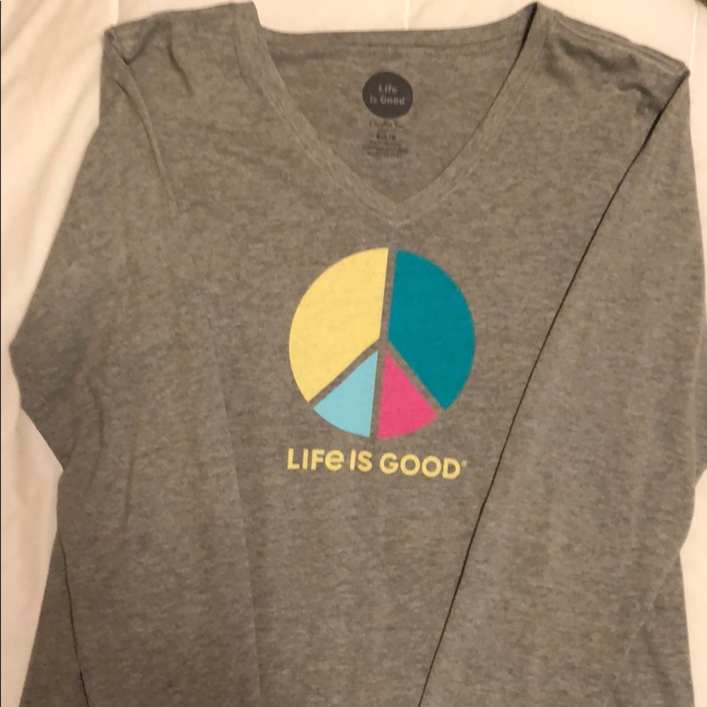 Gray, ladies, Life is Good LS v-neck Crusher